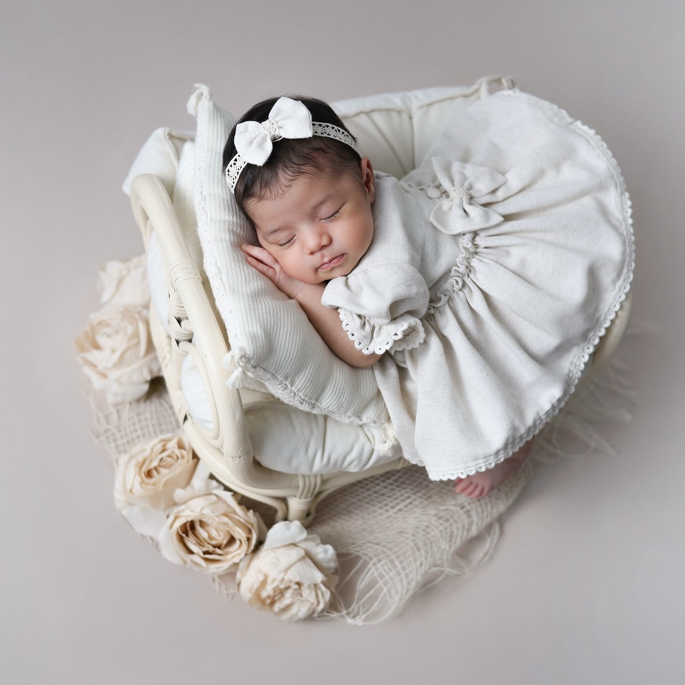 Baby Clothing Next - อุปกรณ์ประกอบฉากถ่ายภาพทารกแรกเกิด เสื้อผ้าเด็กผู้หญิง ชุดรอมเปอร์ผูกโบว์ด้านหลัง ชุดแฟนซีเด็กทารก ชุดถ่ายภาพเด็กแรกเกิด
