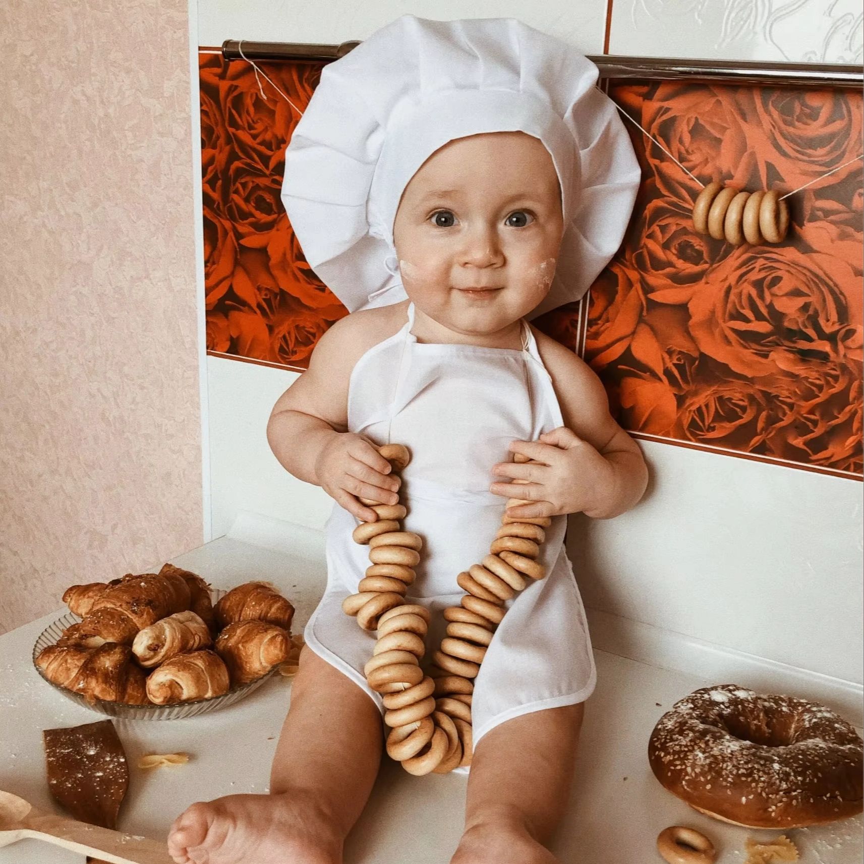 Baby Clothing Gender Neutral - ชุดเชฟเด็กแรกเกิด อุปกรณ์ประกอบฉากถ่ายภาพ ชุดผ้ากันเปื้อนและหมวกสำหรับเด็ก ชุดทำอาหารสำหรับเด็กชายและเด็กหญิง ชุดถ่ายภาพ
