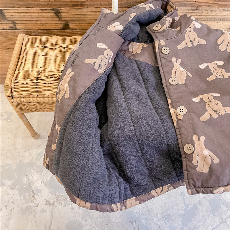 Baby Clothing Zipper - เสื้อโค้ทเด็กผู้หญิงฤดูใบไม้ร่วง-ฤดูหนาว เสื้อผ้าเด็ก สไตล์เกาหลี เสื้อแจ็คเก็ตผ้าฝ้ายพิมพ์ลายสำหรับเด็กผู้หญิง ลำลอง เรียบง่าย