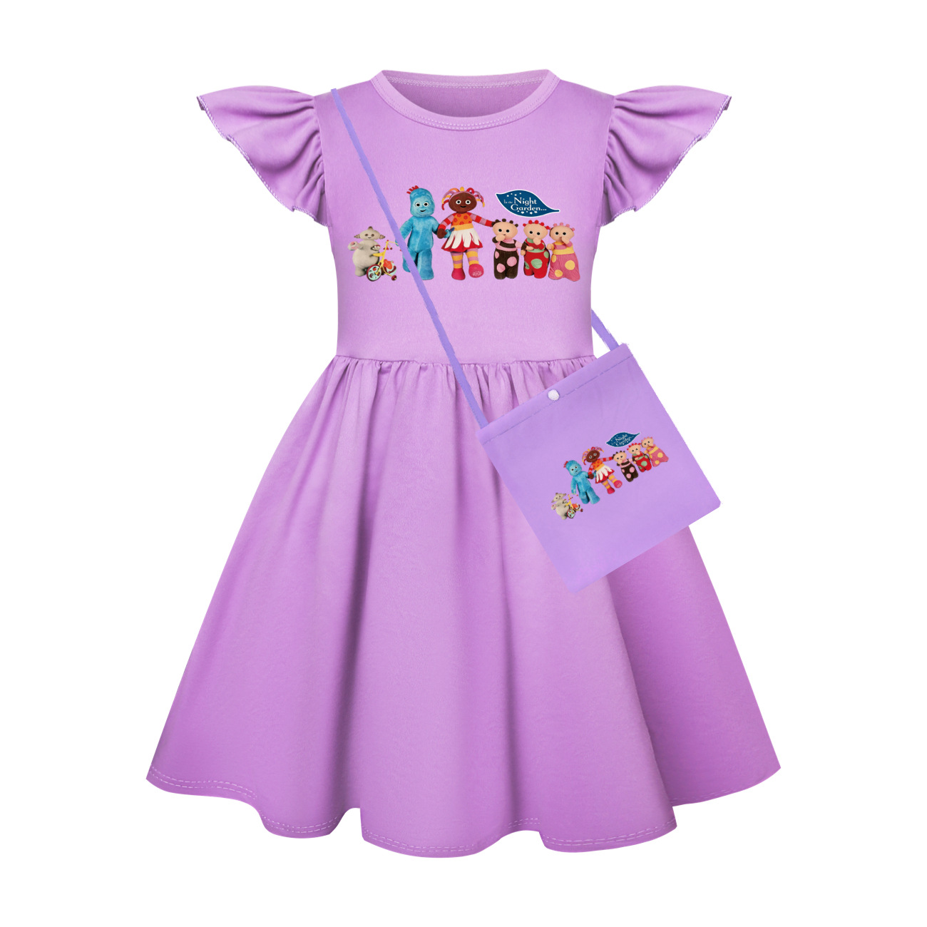 Baby Clothing Night - ชุดเดรสการ์ตูนทีวีในสวนกลางคืนสำหรับเด็ก ชุดกราฟิกมักกะปักกะ ชุดเดรสแขนบานลำลองสำหรับเด็กผู้หญิง เสื้อผ้าเด็ก