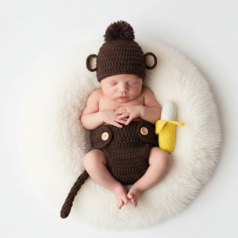 Baby Clothing Products - อุปกรณ์ประกอบฉากถ่ายภาพเด็กทารก ชุดกล้วยลิงทำมือ ชุดถ่ายภาพทารกแรกเกิด ชุดสัตว์น่ารัก