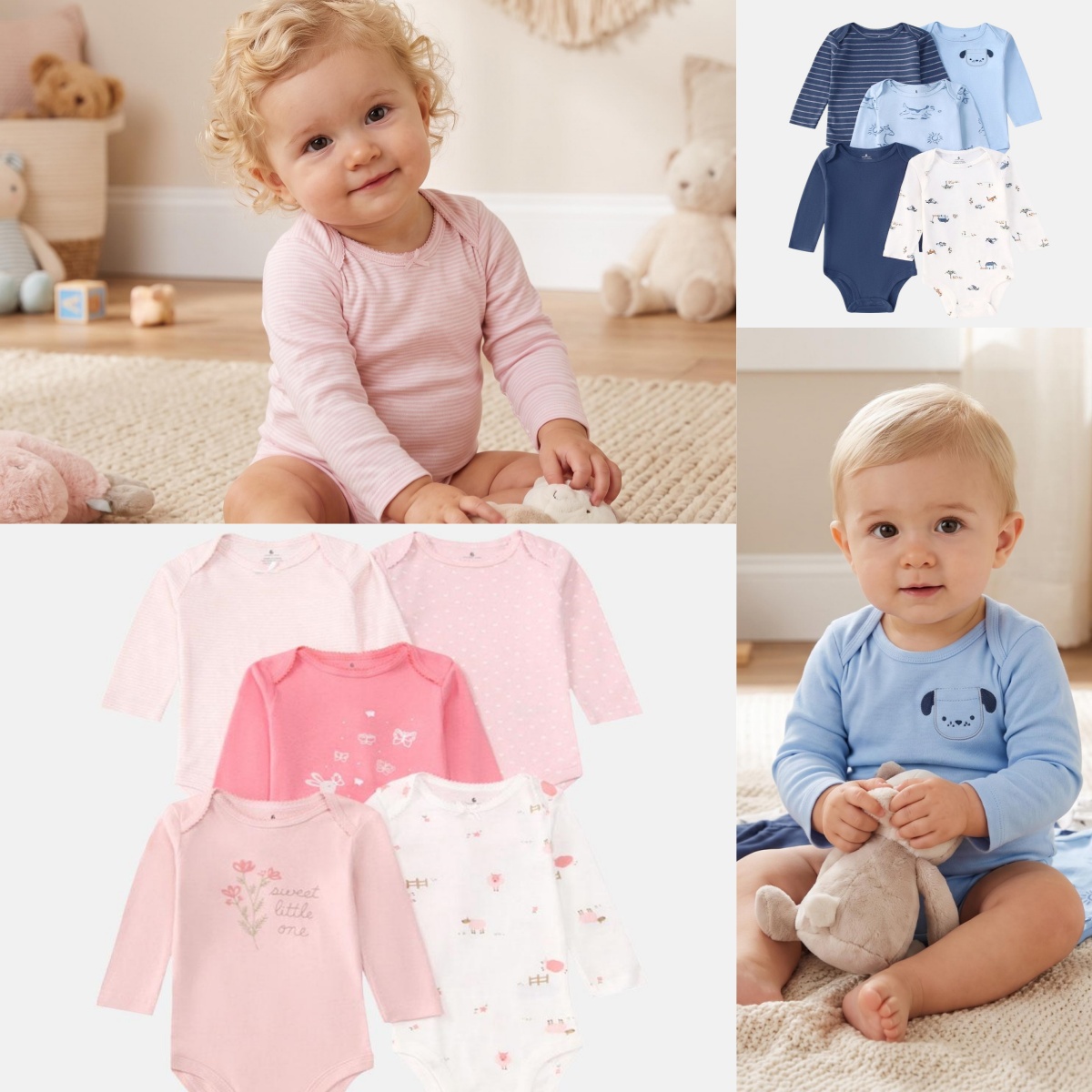 Baby Clothing Next - ชุดบอดี้สูทเด็กทารกชายหญิง 5 ชิ้น แขนยาว ผ้าฝ้าย 100%