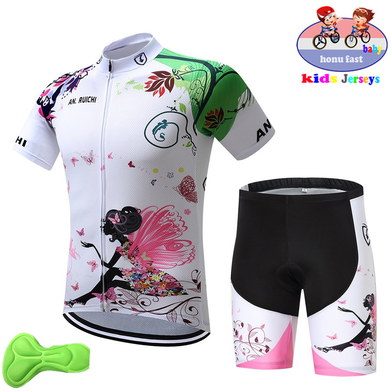 Baby Clothing Factory - ชุดเสื้อและกางเกงปั่นจักรยานเด็กสำหรับฤดูร้อน ระบายอากาศได้ดี สีชมพูเรืองแสง เสื้อผ้าปั่นจักรยานสำหรับเด็กชายและเด็กหญิง