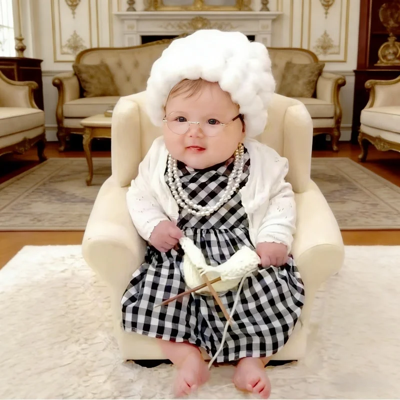 Baby Clothing Next - อุปกรณ์ประกอบฉากถ่ายภาพทารกแรกเกิด ชุดคุณยายสำหรับเด็กผู้หญิง ชุดคุณปู่สำหรับเด็กผู้ชาย เสื้อผ้าคอสเพลย์ ชุดถ่ายภาพทารกแรกเกิด