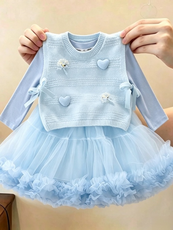 Baby Clothing Girls - ชุดเสื้อกั๊กสเวตเตอร์สุดเก๋สำหรับเด็กผู้หญิง คอลเลคชั่นใหม่ฤดูใบไม้ร่วง ชุดเดรสเจ้าหญิงน่ารักหวานแหวว ชุดสองชิ้น เสื้อผ้าแฟชั่นสำหรับเด็ก
