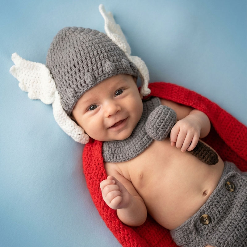 Baby Clothing Products - อุปกรณ์ประกอบฉากถ่ายภาพทารกแรกเกิด ชุดคอสเพลย์ธอร์ ตัวละครซูเปอร์ฮีโร่จากภาพยนตร์อเวนเจอร์ส ชุดถ่ายภาพเด็กทารกชาย